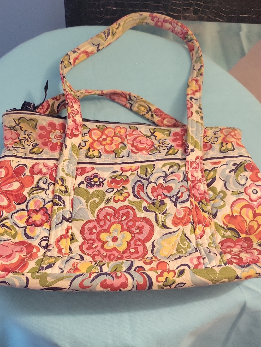 Vera Bradley Coral Pink Floral Quilted Tote (pocketbook) - Picture 2 of 6